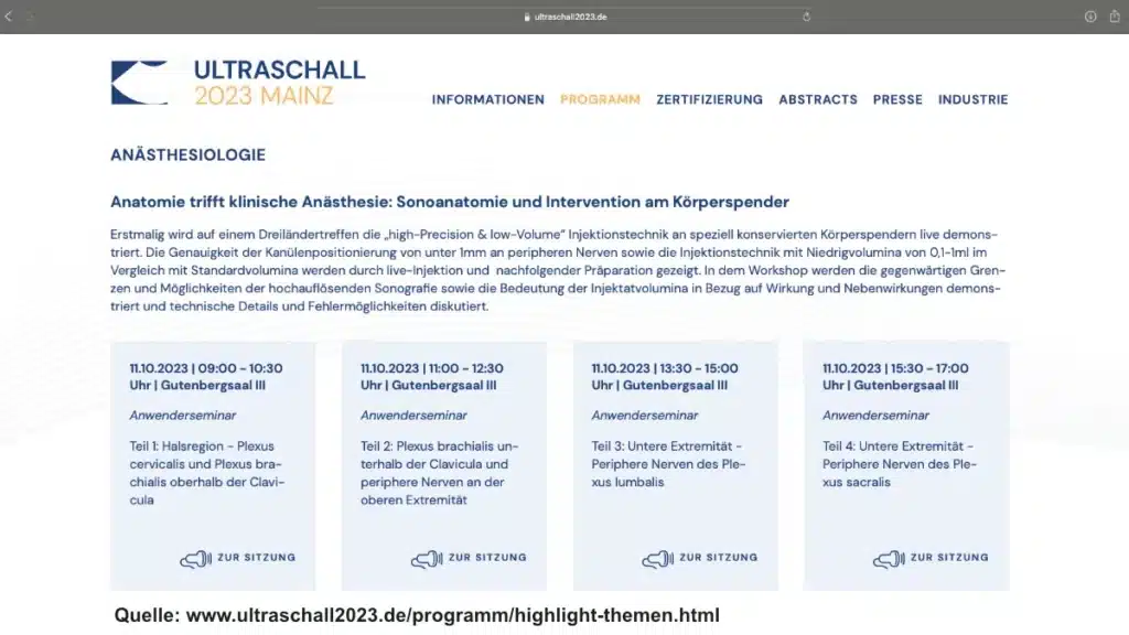 Anatomie Ultraschall Dreiländertreffen Injektionen am Körperspender